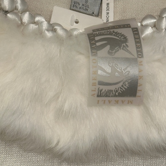 Alberto Makali Ivory Sparkle Sweater/Faux Fur Collar/Satin Embellishments/Sz:S - Picture 5 of 8